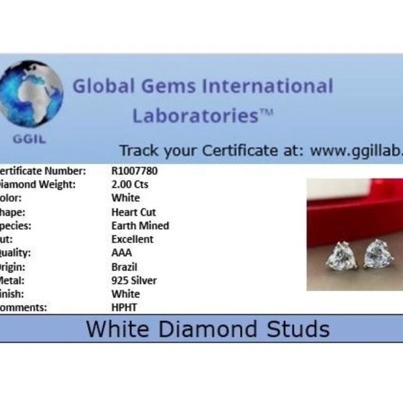 Certified 2Ct Diamond silver Earrings  - Brazil push back 925 - Picture 5 of 8